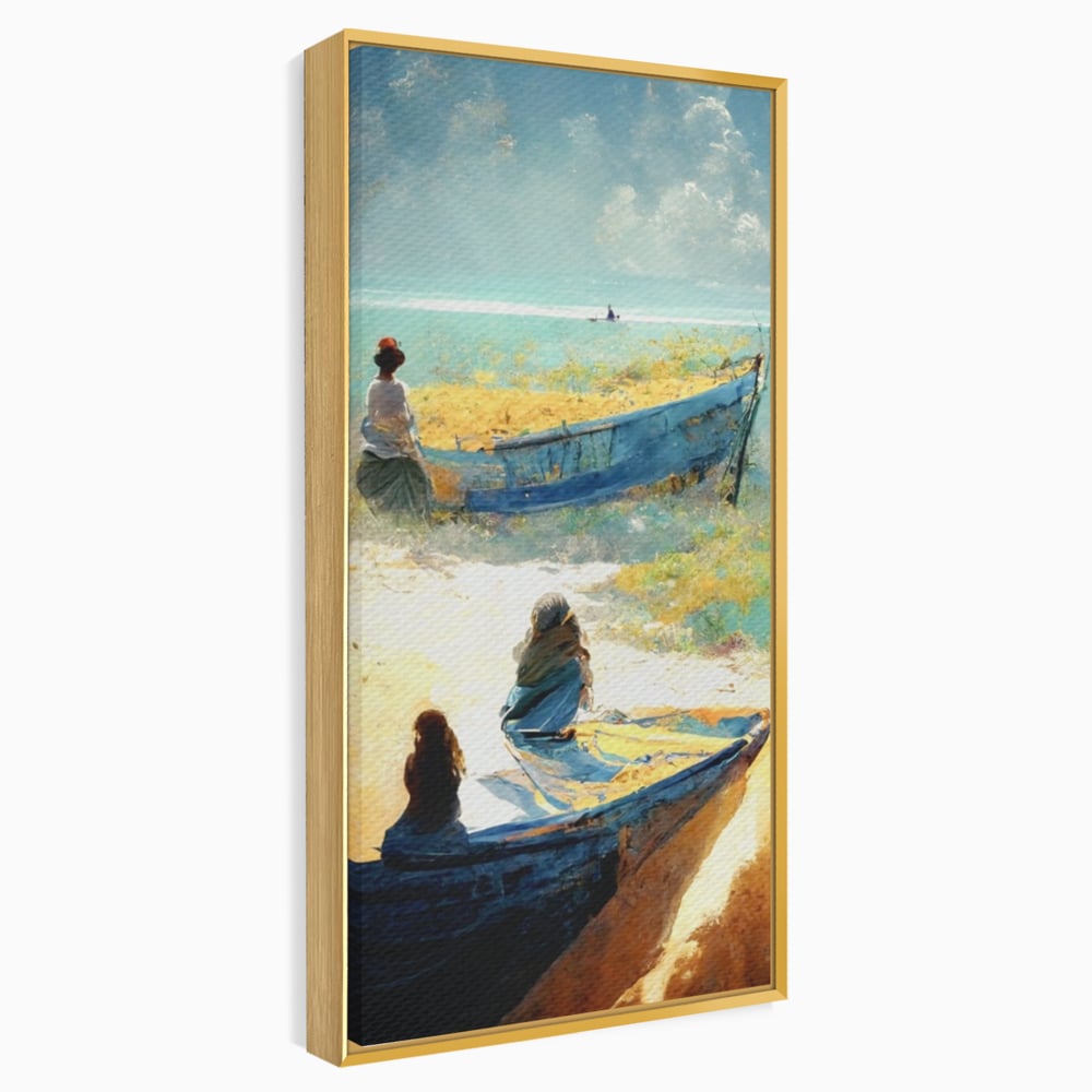 Tablou Canvas Premium LuxCanva® A1293, Women In The Boat, Living, Mare, Barci, Femei, Plaja, Dormitor, Culori Vibrante