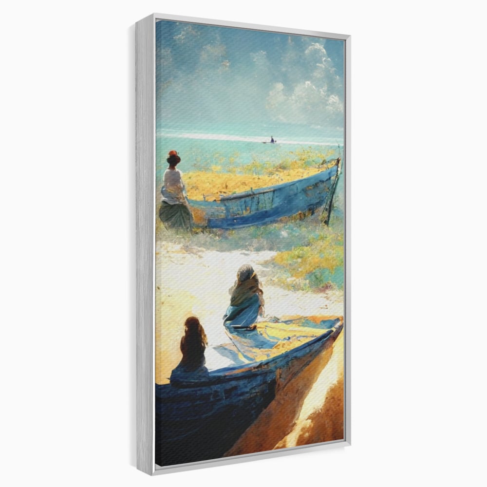 Tablou Canvas Premium LuxCanva® A1293, Women In The Boat, Living, Mare, Barci, Femei, Plaja, Dormitor, Culori Vibrante