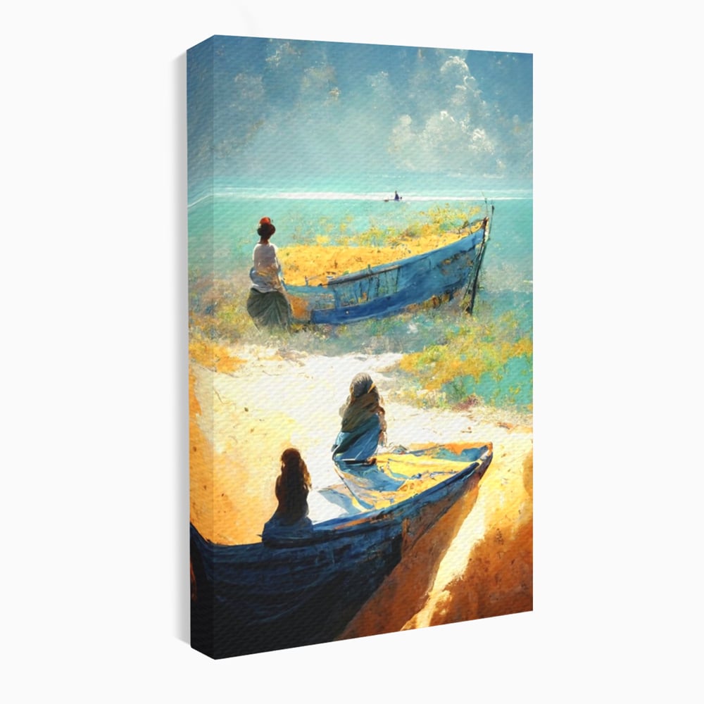Tablou Canvas Premium LuxCanva® A1293, Women In The Boat, Living, Mare, Barci, Femei, Plaja, Dormitor, Culori Vibrante