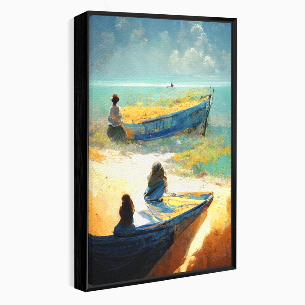 Tablou Canvas Premium LuxCanva® A1293, Women In The Boat, Living, Mare, Barci, Femei, Plaja, Dormitor, Culori Vibrante