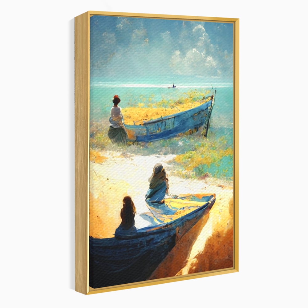Tablou Canvas Premium LuxCanva® A1293, Women In The Boat, Living, Mare, Barci, Femei, Plaja, Dormitor, Culori Vibrante