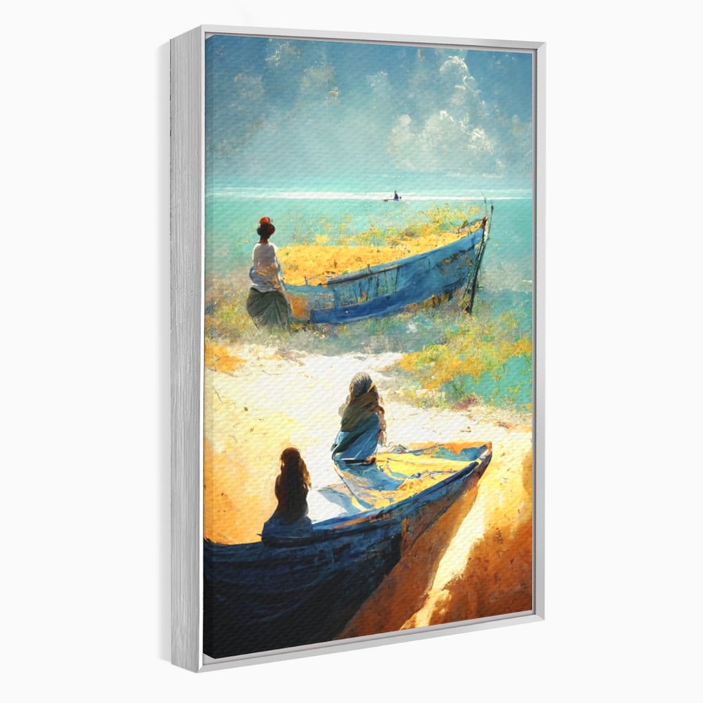 Tablou Canvas Premium LuxCanva® A1293, Women In The Boat, Living, Mare, Barci, Femei, Plaja, Dormitor, Culori Vibrante