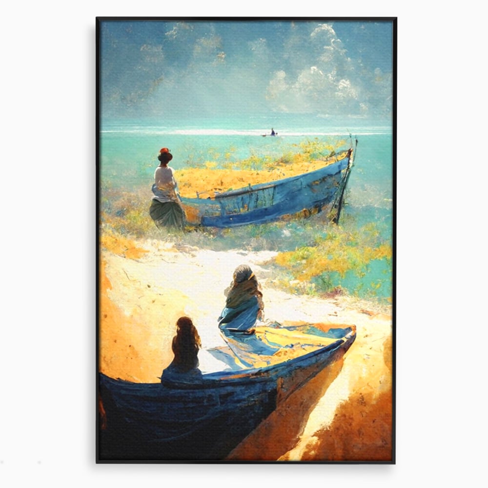 Tablou Canvas Premium LuxCanva® A1293, Women In The Boat, Living, Mare, Barci, Femei, Plaja, Dormitor, Culori Vibrante