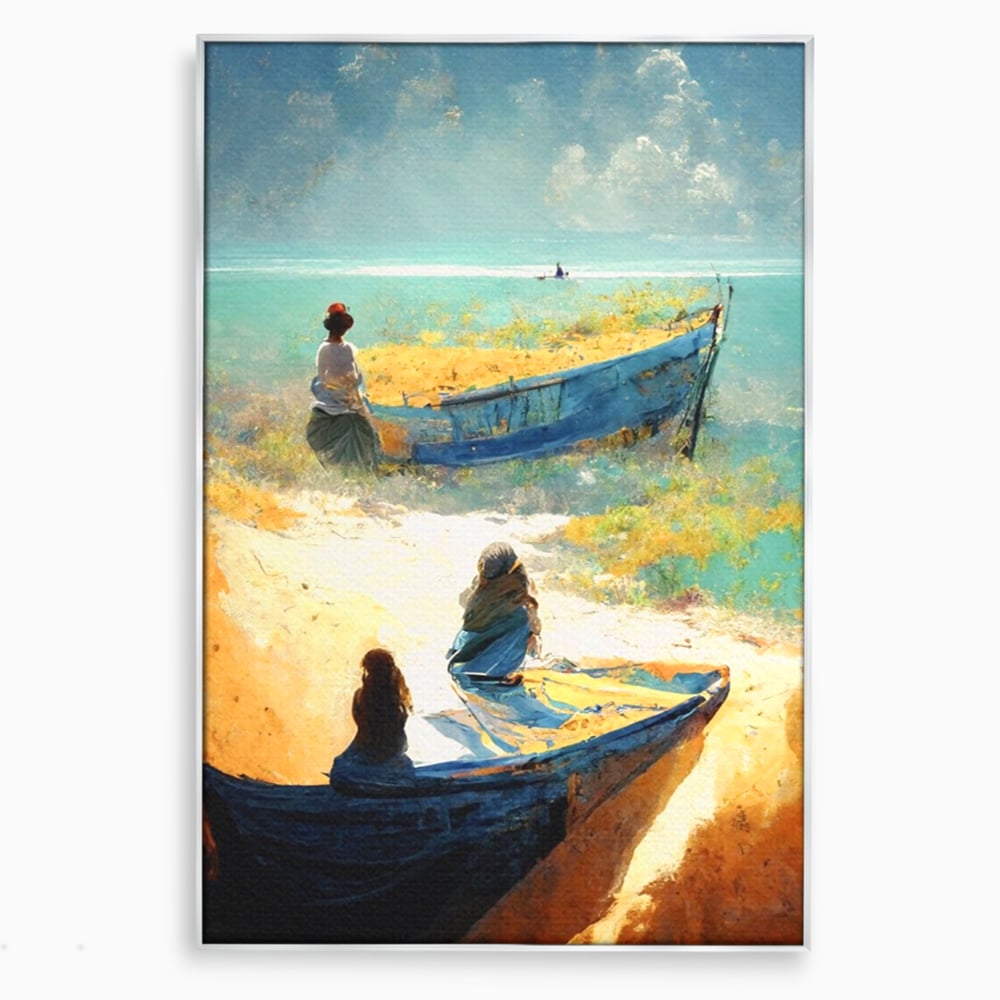 Tablou Canvas Premium LuxCanva® A1293, Women In The Boat, Living, Mare, Barci, Femei, Plaja, Dormitor, Culori Vibrante