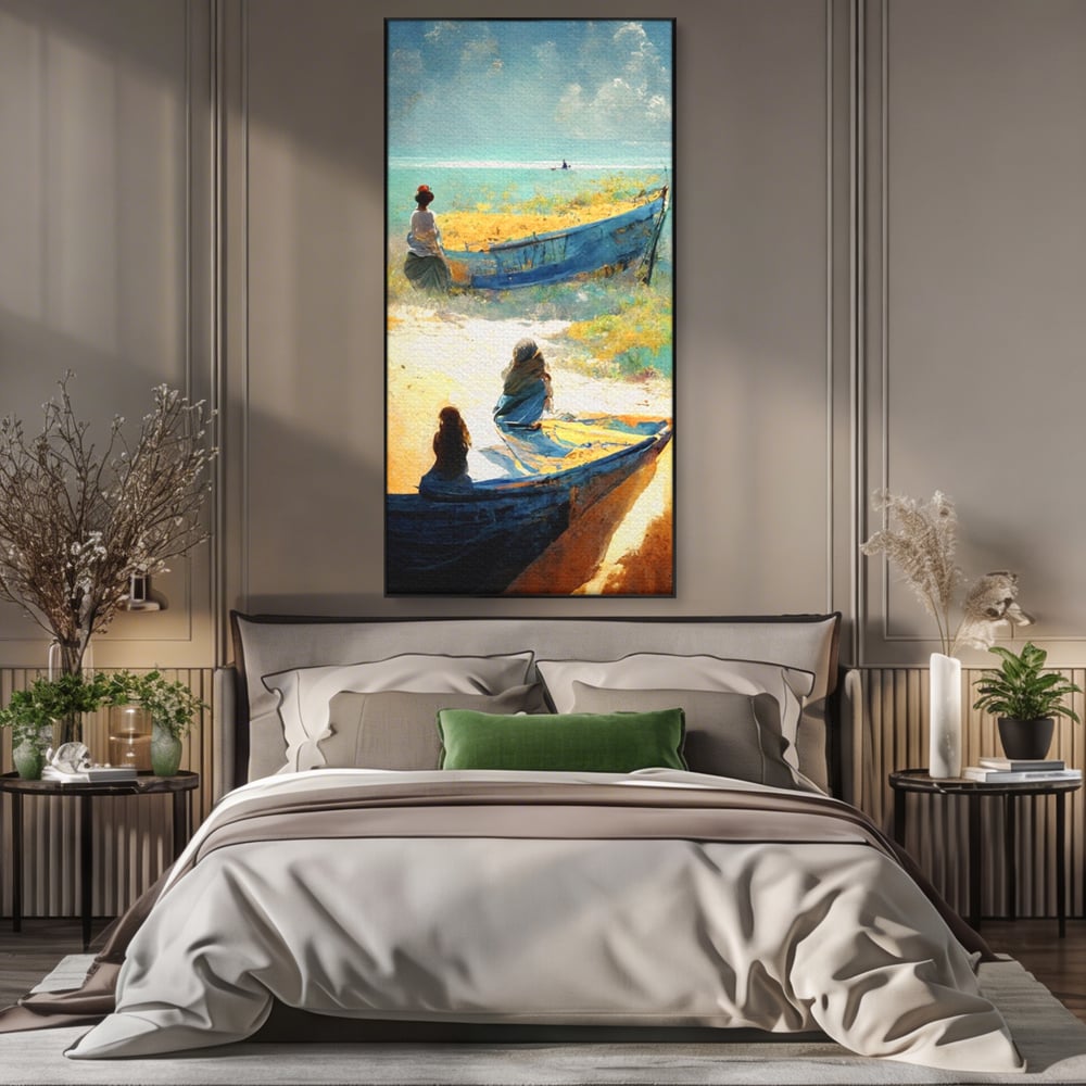 Tablou Canvas Premium LuxCanva® A1293, Women In The Boat, Living, Mare, Barci, Femei, Plaja, Dormitor, Culori Vibrante
