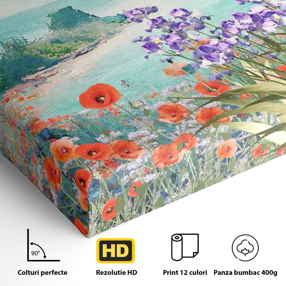 Tablou Canvas Premium LuxCanva® A1294, Flowers, Living, Mare, Plaja, Maci, Flori Violet, Dormitor, Culori Vibrante