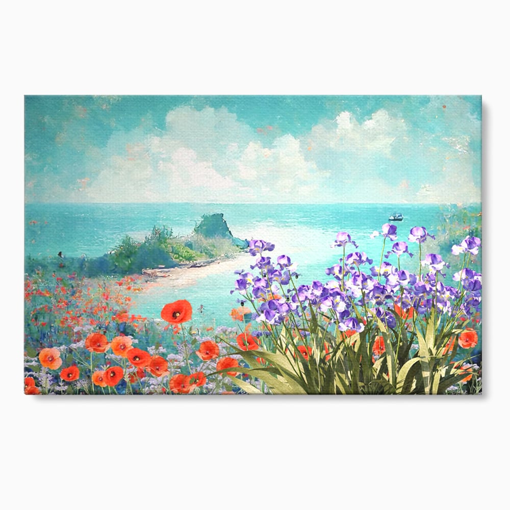 Tablou Canvas Premium LuxCanva® A1294, Flowers, Living, Mare, Plaja, Maci, Flori Violet, Dormitor, Culori Vibrante
