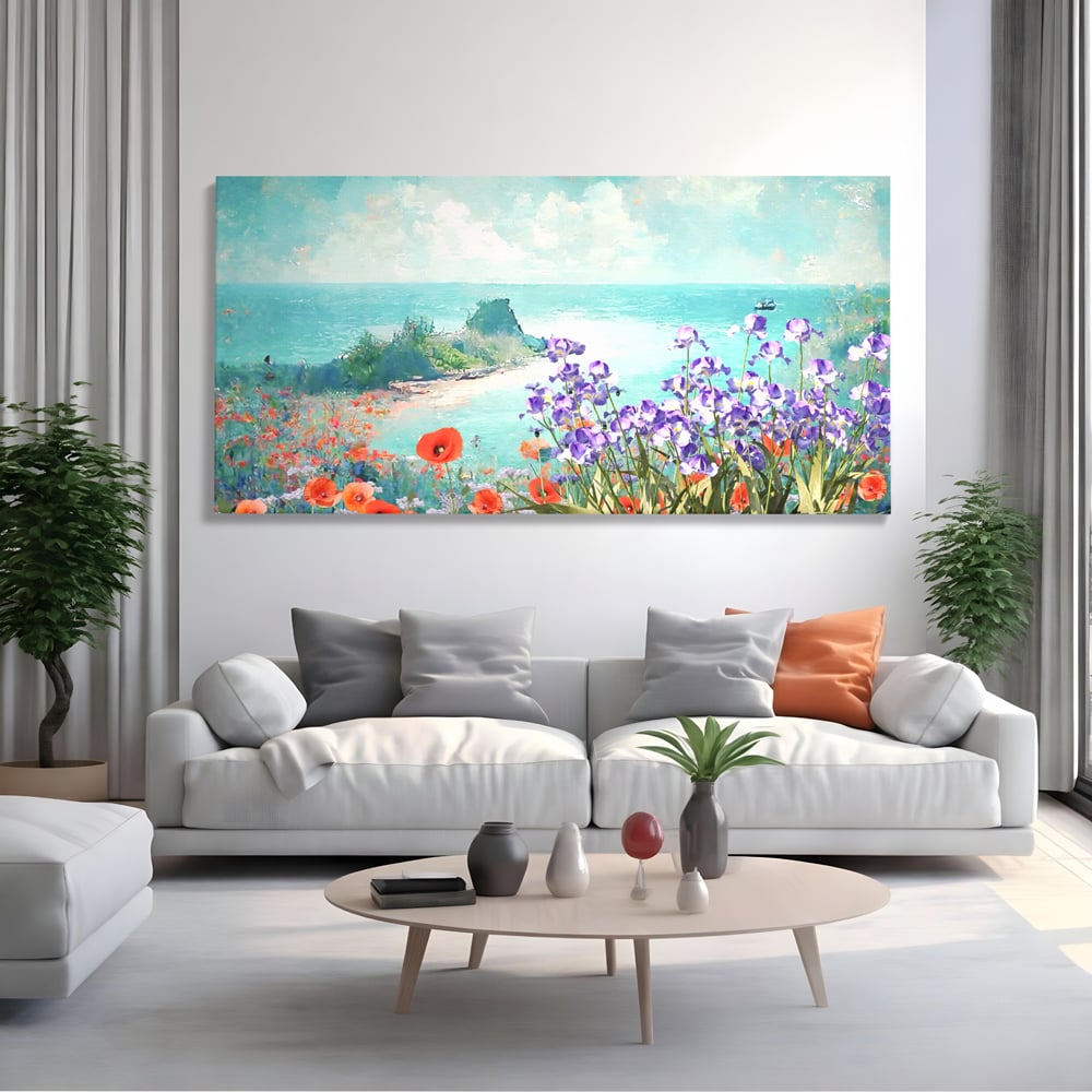 Tablou Canvas Premium LuxCanva® A1294, Flowers, Living, Mare, Plaja, Maci, Flori Violet, Dormitor, Culori Vibrante