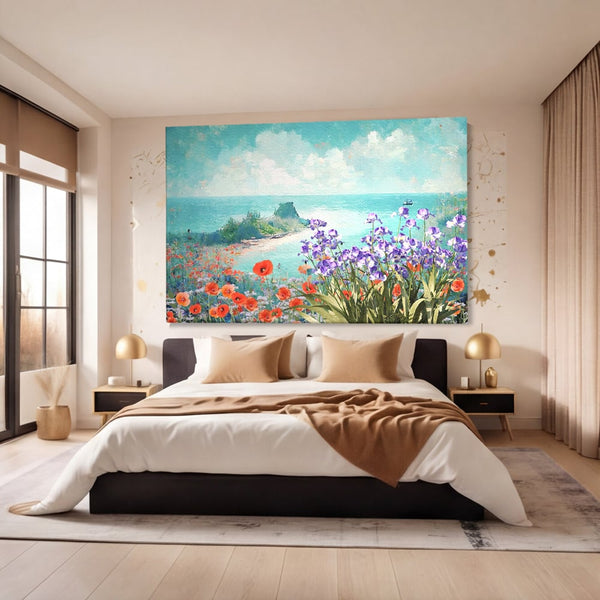 Tablou Canvas Premium LuxCanva® A1294, Flowers, Living, Mare, Plaja, Maci, Flori Violet, Dormitor, Culori Vibrante