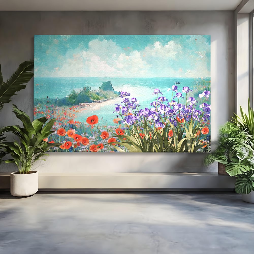 Tablou Canvas Premium LuxCanva® A1294, Flowers, Living, Mare, Plaja, Maci, Flori Violet, Dormitor, Culori Vibrante