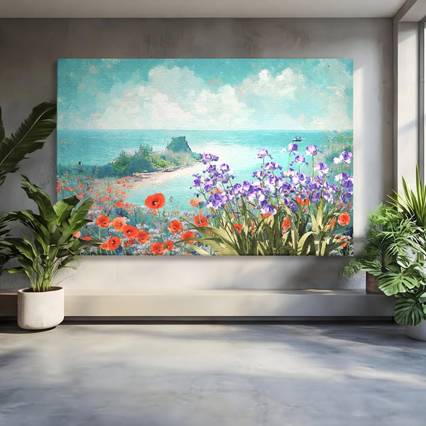 Tablou Canvas Premium LuxCanva® A1294, Flowers, Living, Mare, Plaja, Maci, Flori Violet, Dormitor, Culori Vibrante