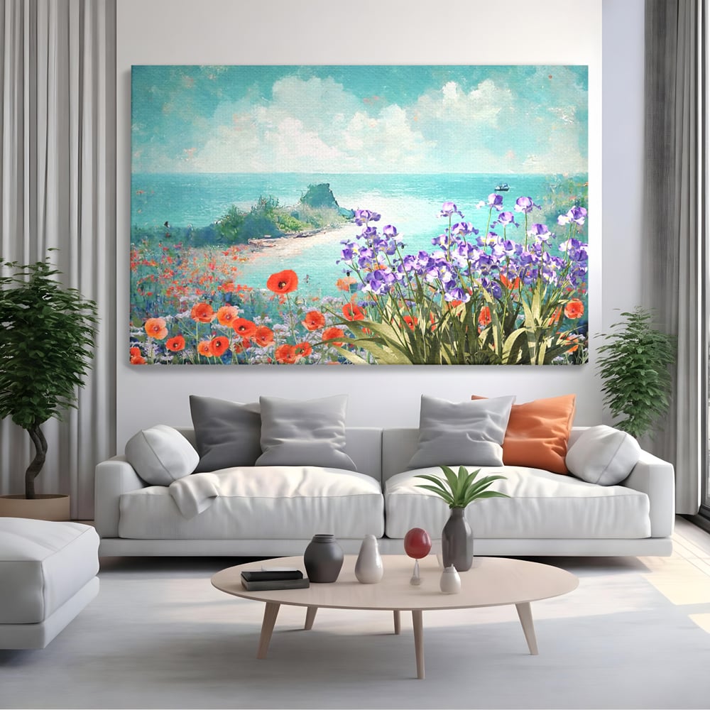 Tablou Canvas Premium LuxCanva® A1294, Flowers, Living, Mare, Plaja, Maci, Flori Violet, Dormitor, Culori Vibrante