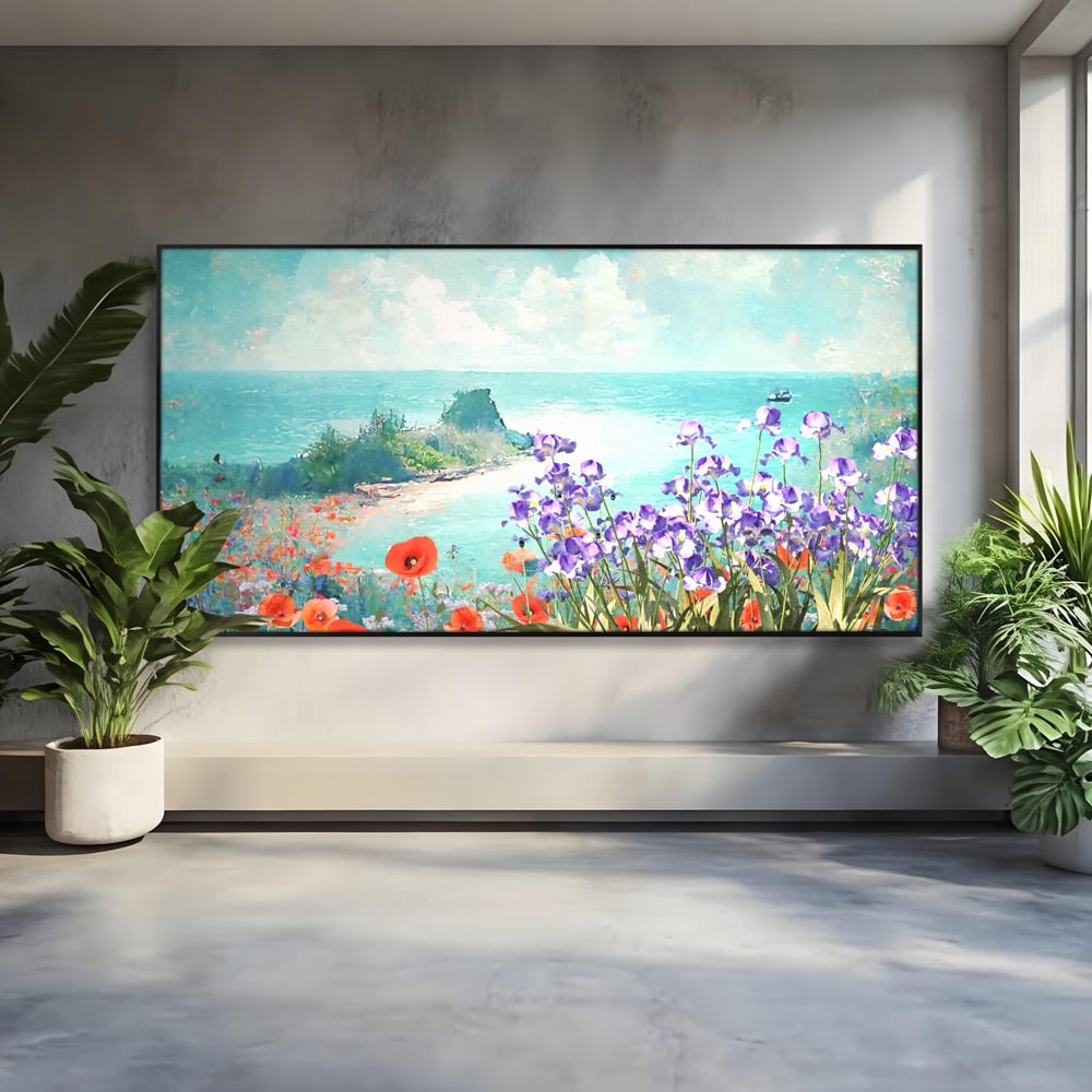 Tablou Canvas Premium LuxCanva® A1294, Flowers, Living, Mare, Plaja, Maci, Flori Violet, Dormitor, Culori Vibrante
