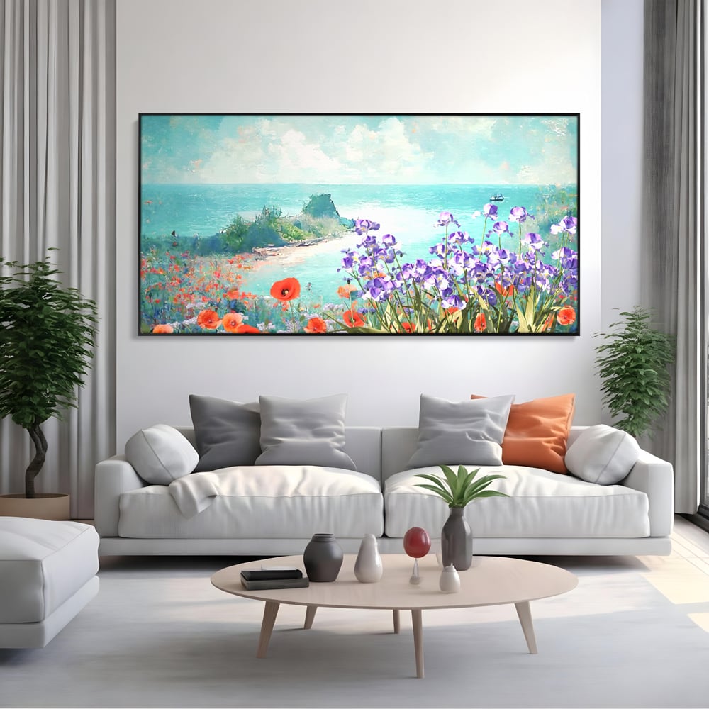 Tablou Canvas Premium LuxCanva® A1294, Flowers, Living, Mare, Plaja, Maci, Flori Violet, Dormitor, Culori Vibrante