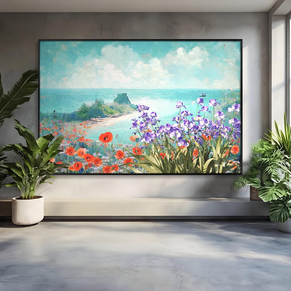 Tablou Canvas Premium LuxCanva® A1294, Flowers, Living, Mare, Plaja, Maci, Flori Violet, Dormitor, Culori Vibrante
