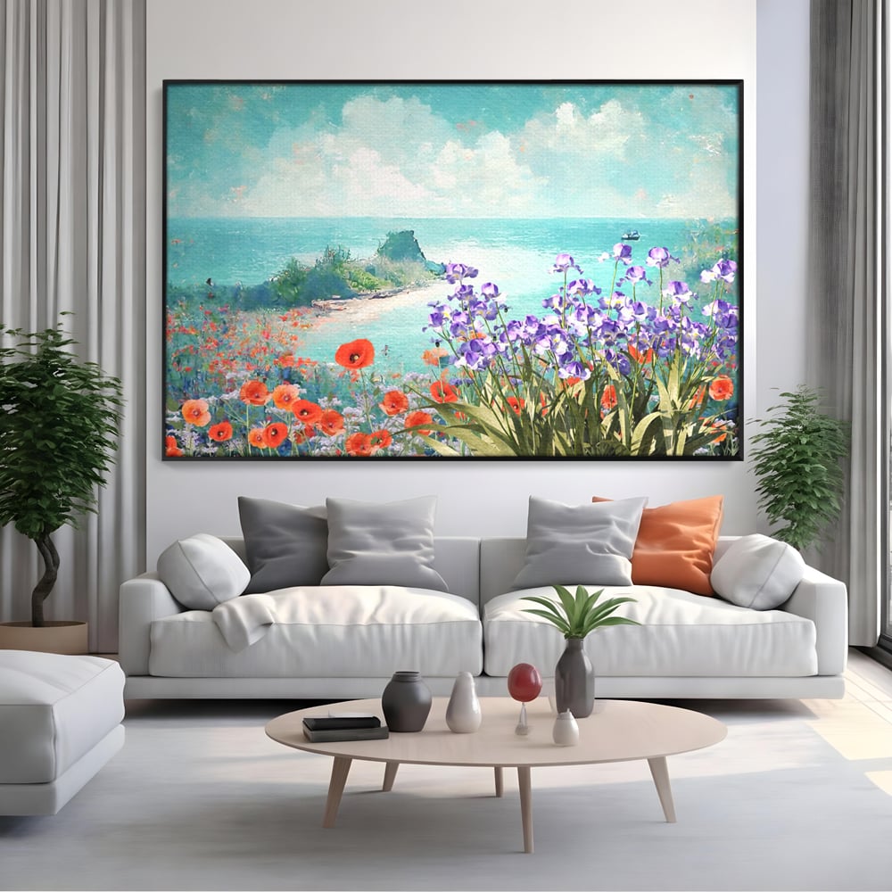 Tablou Canvas Premium LuxCanva® A1294, Flowers, Living, Mare, Plaja, Maci, Flori Violet, Dormitor, Culori Vibrante
