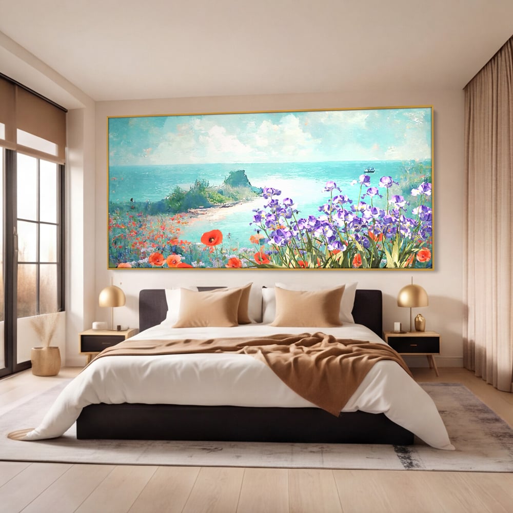 Tablou Canvas Premium LuxCanva® A1294, Flowers, Living, Mare, Plaja, Maci, Flori Violet, Dormitor, Culori Vibrante