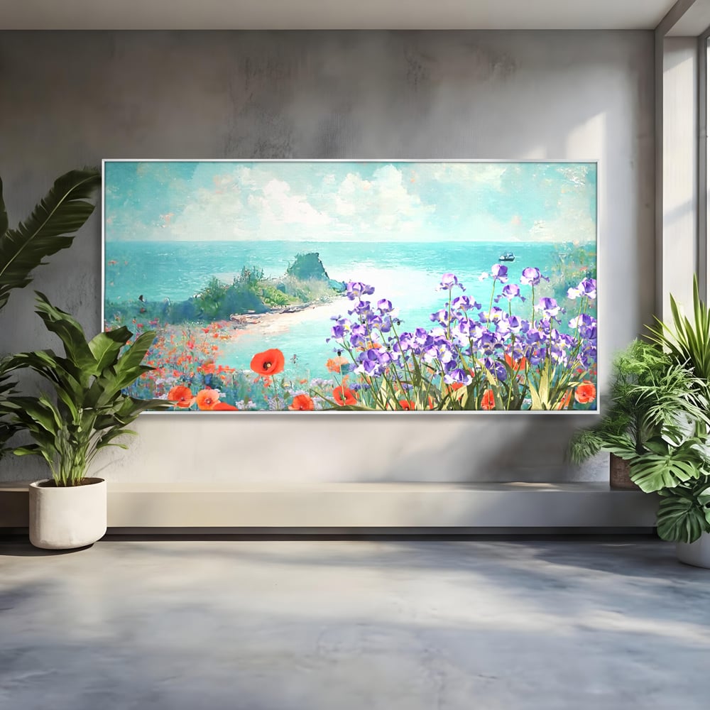Tablou Canvas Premium LuxCanva® A1294, Flowers, Living, Mare, Plaja, Maci, Flori Violet, Dormitor, Culori Vibrante