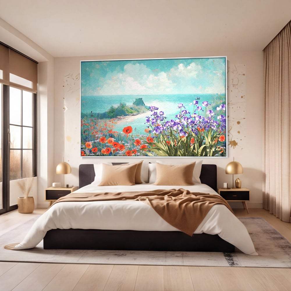 Tablou Canvas Premium LuxCanva® A1294, Flowers, Living, Mare, Plaja, Maci, Flori Violet, Dormitor, Culori Vibrante