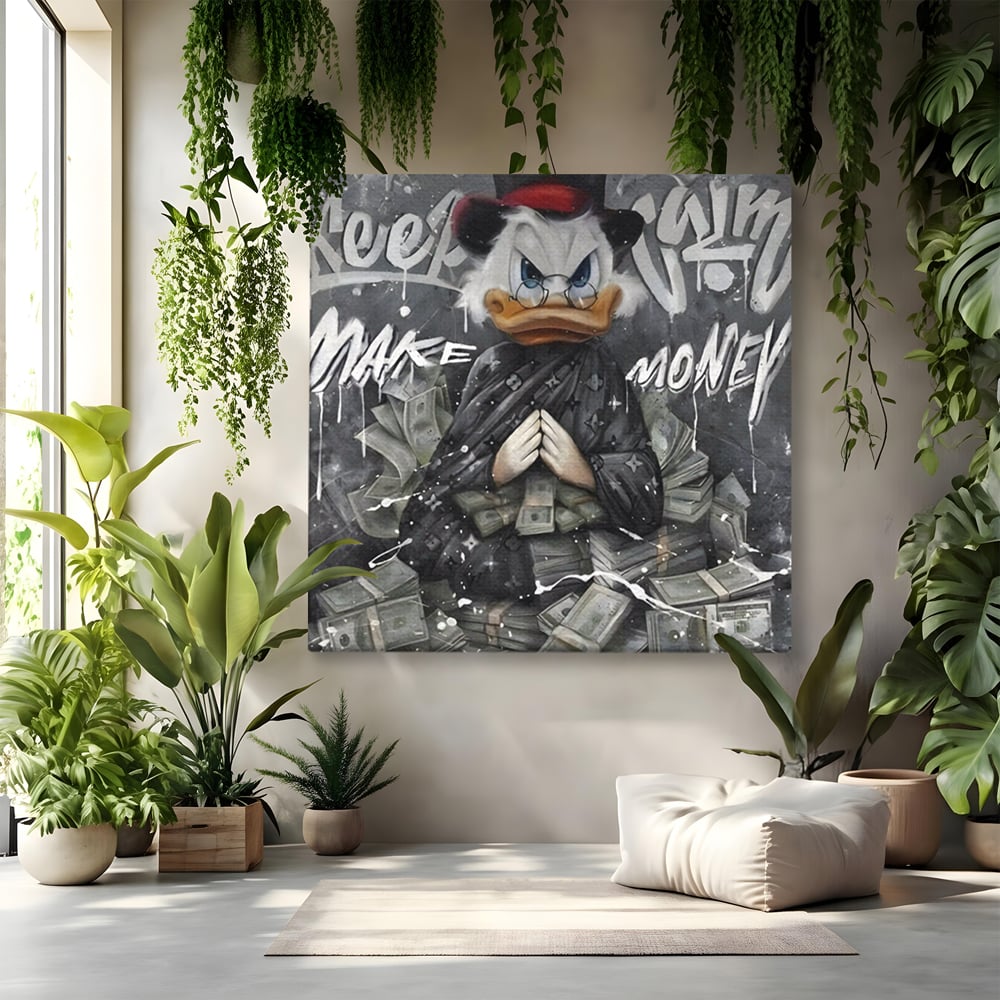Tablou Canvas Premium, LuxCanva® A1295, Scrooge Money, Living, Desene Animate, Bani, Dolar, Birou, Culori Vibrante