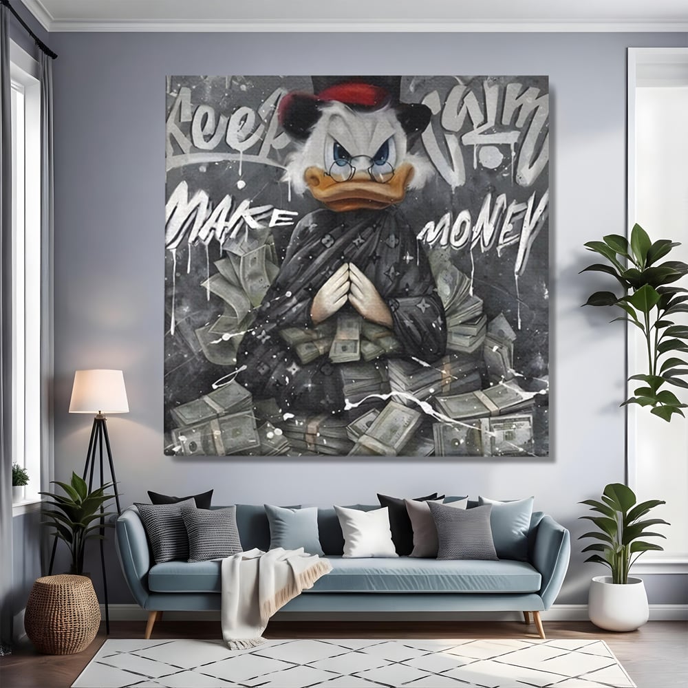 Tablou Canvas Premium, LuxCanva® A1295, Scrooge Money, Living, Desene Animate, Bani, Dolar, Birou, Culori Vibrante