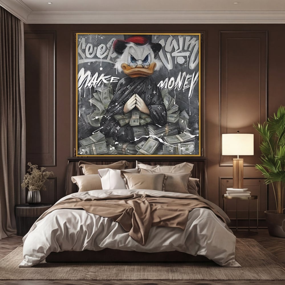 Tablou Canvas Premium, LuxCanva® A1295, Scrooge Money, Living, Desene Animate, Bani, Dolar, Birou, Culori Vibrante