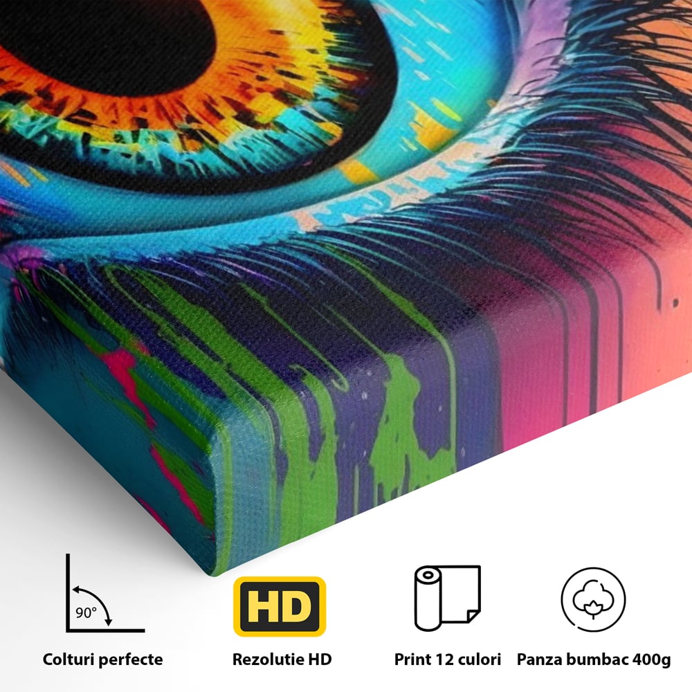 Tablou Canvas Premium LuxCanva® A1296, Colorful Eye, Living, Ochi, Multicolor, Graffiti, Dormitor, Culori Vibrante