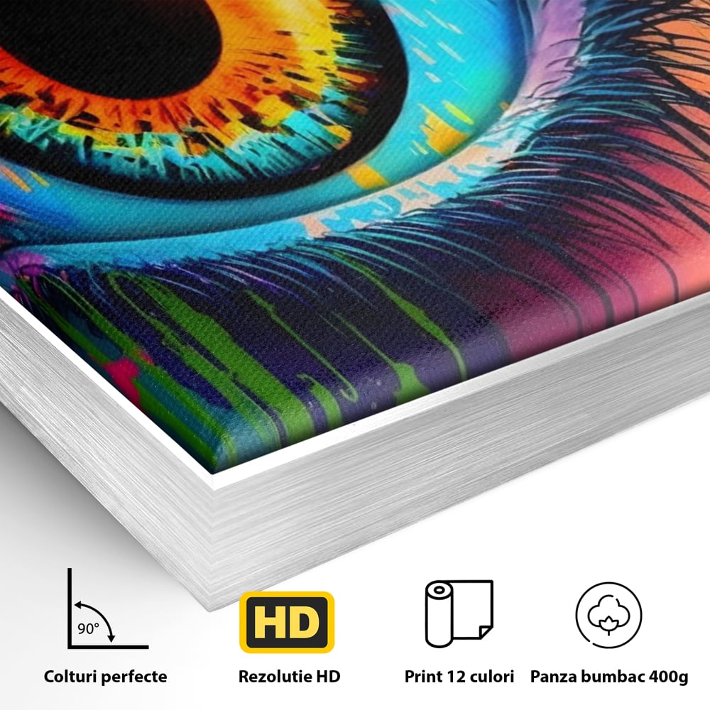 Tablou Canvas Premium LuxCanva® A1296, Colorful Eye, Living, Ochi, Multicolor, Graffiti, Dormitor, Culori Vibrante