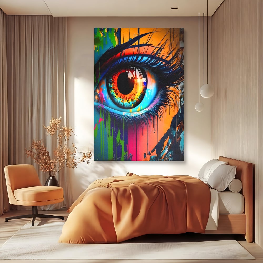 Tablou Canvas Premium LuxCanva® A1296, Colorful Eye, Living, Ochi, Multicolor, Graffiti, Dormitor, Culori Vibrante