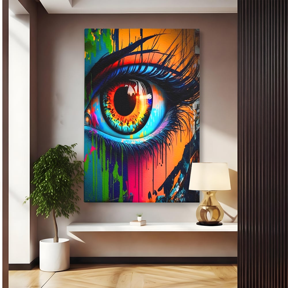 Tablou Canvas Premium LuxCanva® A1296, Colorful Eye, Living, Ochi, Multicolor, Graffiti, Dormitor, Culori Vibrante