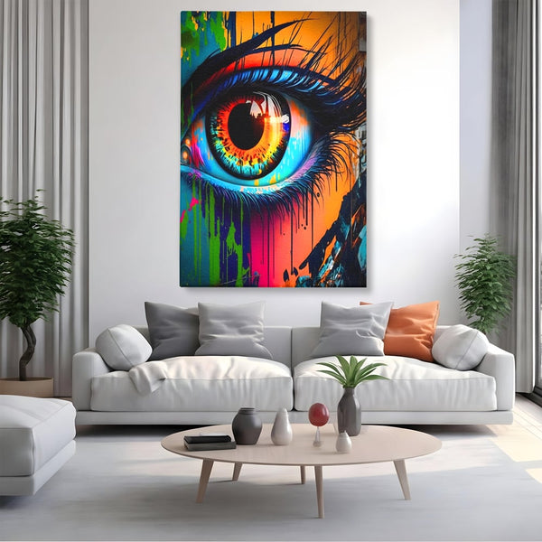 Tablou Canvas Premium LuxCanva® A1296, Colorful Eye, Living, Ochi, Multicolor, Graffiti, Dormitor, Culori Vibrante