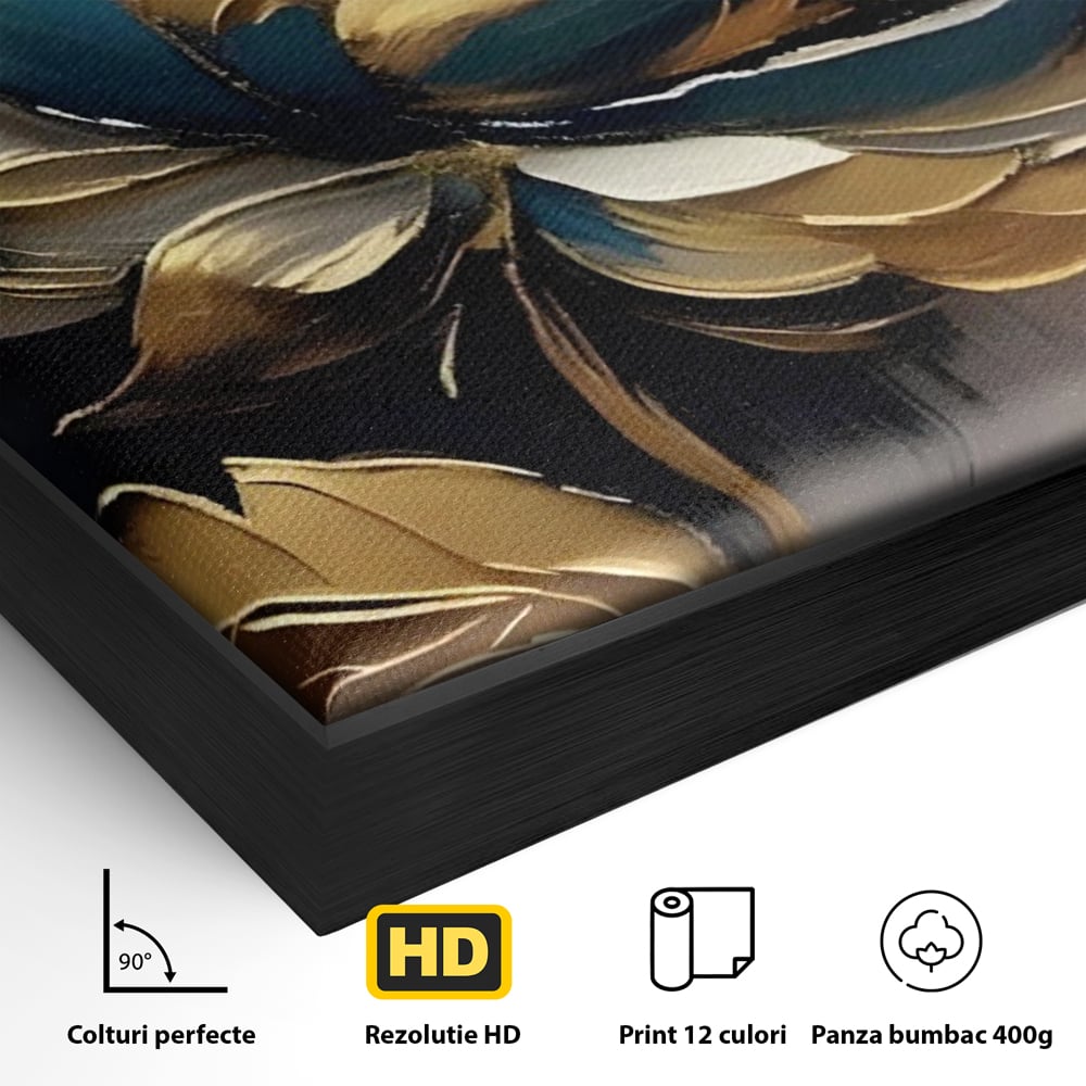 Leinwandbilder Premium LuxCanva® A1297, Gold Blumen, Wohnen, Blume, Golden, Blätter, Schlafzimmer, Lebendige Farben