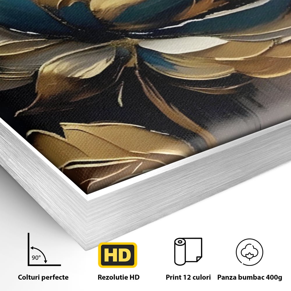 Leinwandbilder Premium LuxCanva® A1297, Gold Blumen, Wohnen, Blume, Golden, Blätter, Schlafzimmer, Lebendige Farben