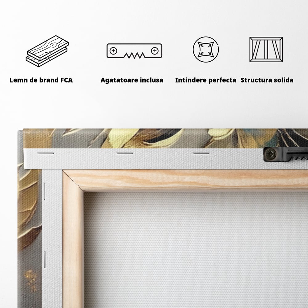Leinwandbilder Premium LuxCanva® A1297, Gold Blumen, Wohnen, Blume, Golden, Blätter, Schlafzimmer, Lebendige Farben