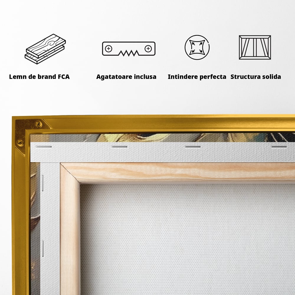 Leinwandbilder Premium LuxCanva® A1297, Gold Blumen, Wohnen, Blume, Golden, Blätter, Schlafzimmer, Lebendige Farben