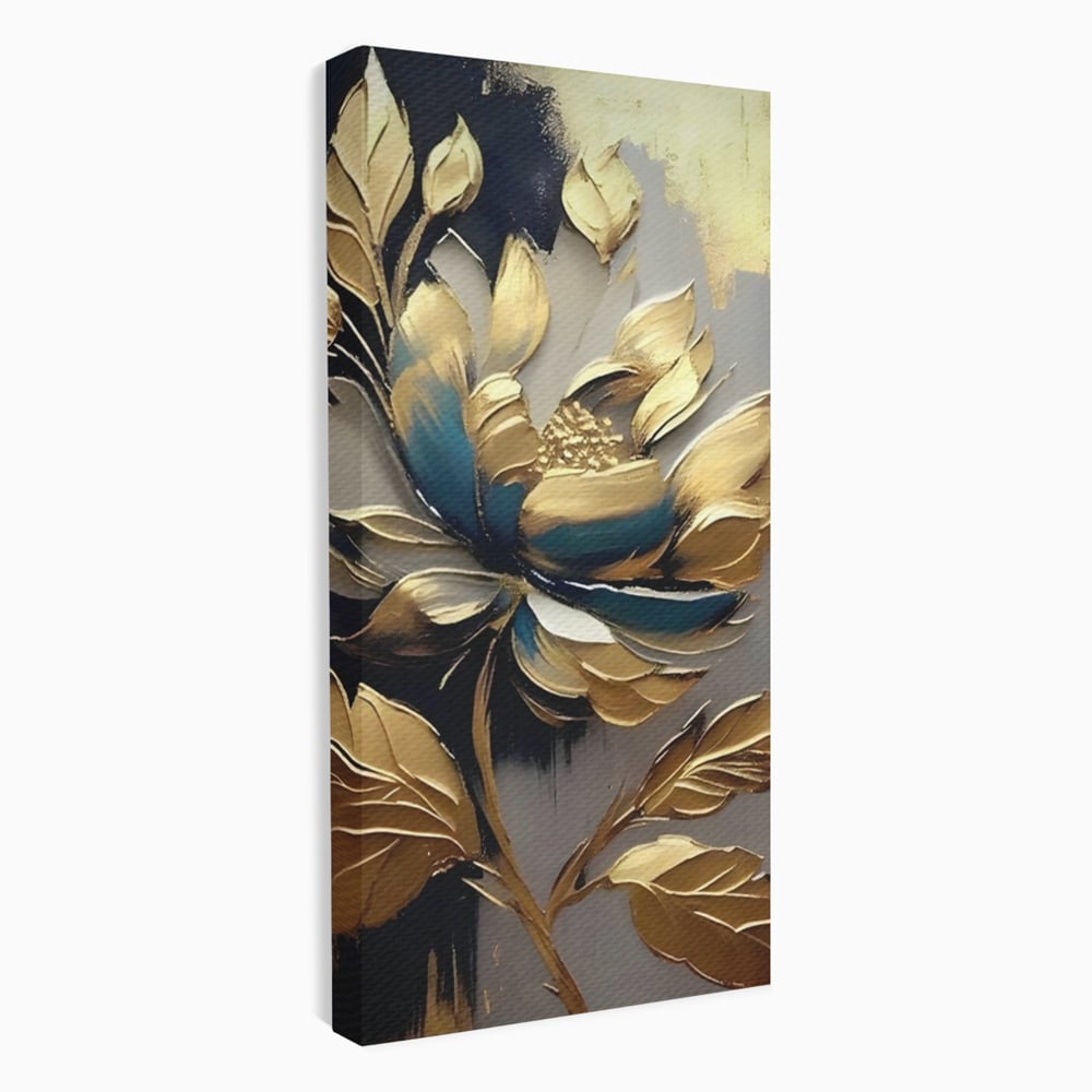 Leinwandbilder Premium LuxCanva® A1297, Gold Blumen, Wohnen, Blume, Golden, Blätter, Schlafzimmer, Lebendige Farben