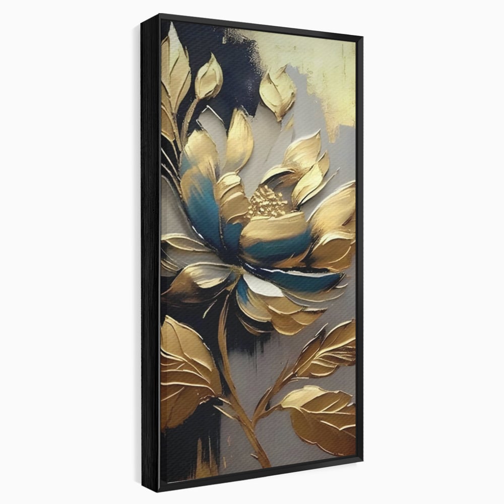Leinwandbilder Premium LuxCanva® A1297, Gold Blumen, Wohnen, Blume, Golden, Blätter, Schlafzimmer, Lebendige Farben