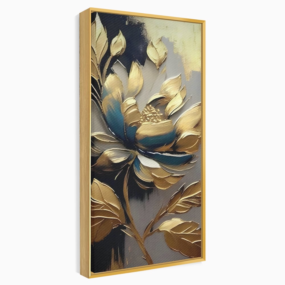 Leinwandbilder Premium LuxCanva® A1297, Gold Blumen, Wohnen, Blume, Golden, Blätter, Schlafzimmer, Lebendige Farben