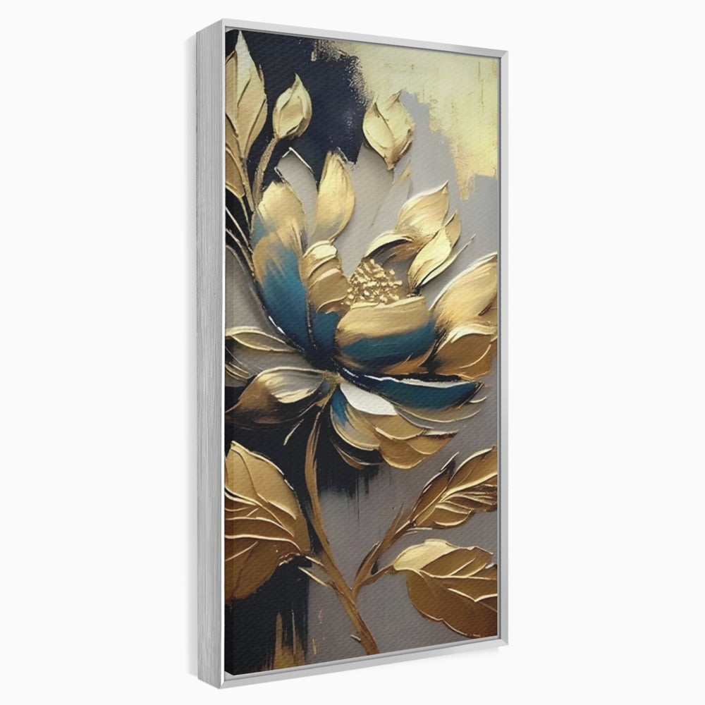 Leinwandbilder Premium LuxCanva® A1297, Gold Blumen, Wohnen, Blume, Golden, Blätter, Schlafzimmer, Lebendige Farben