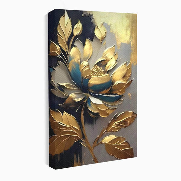 Tablou Canvas Premium LuxCanva® A1297, Gold Flowers, Living, Floare, Auriu, Frunze, Dormitor, Culori Vibrante