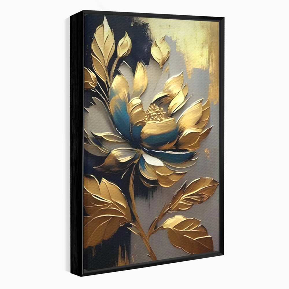 Leinwandbilder Premium LuxCanva® A1297, Gold Blumen, Wohnen, Blume, Golden, Blätter, Schlafzimmer, Lebendige Farben