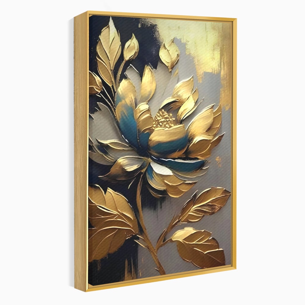 Leinwandbilder Premium LuxCanva® A1297, Gold Blumen, Wohnen, Blume, Golden, Blätter, Schlafzimmer, Lebendige Farben
