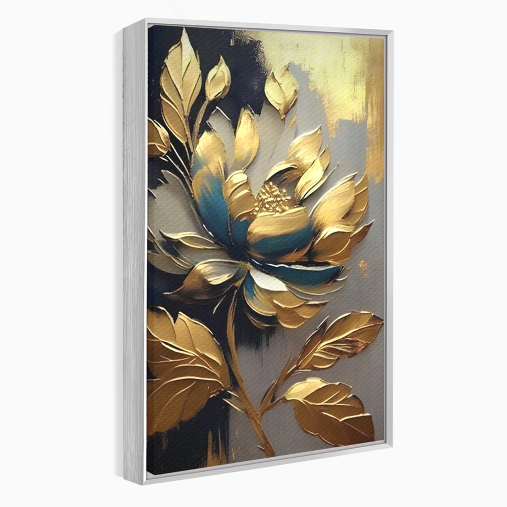 Leinwandbilder Premium LuxCanva® A1297, Gold Blumen, Wohnen, Blume, Golden, Blätter, Schlafzimmer, Lebendige Farben