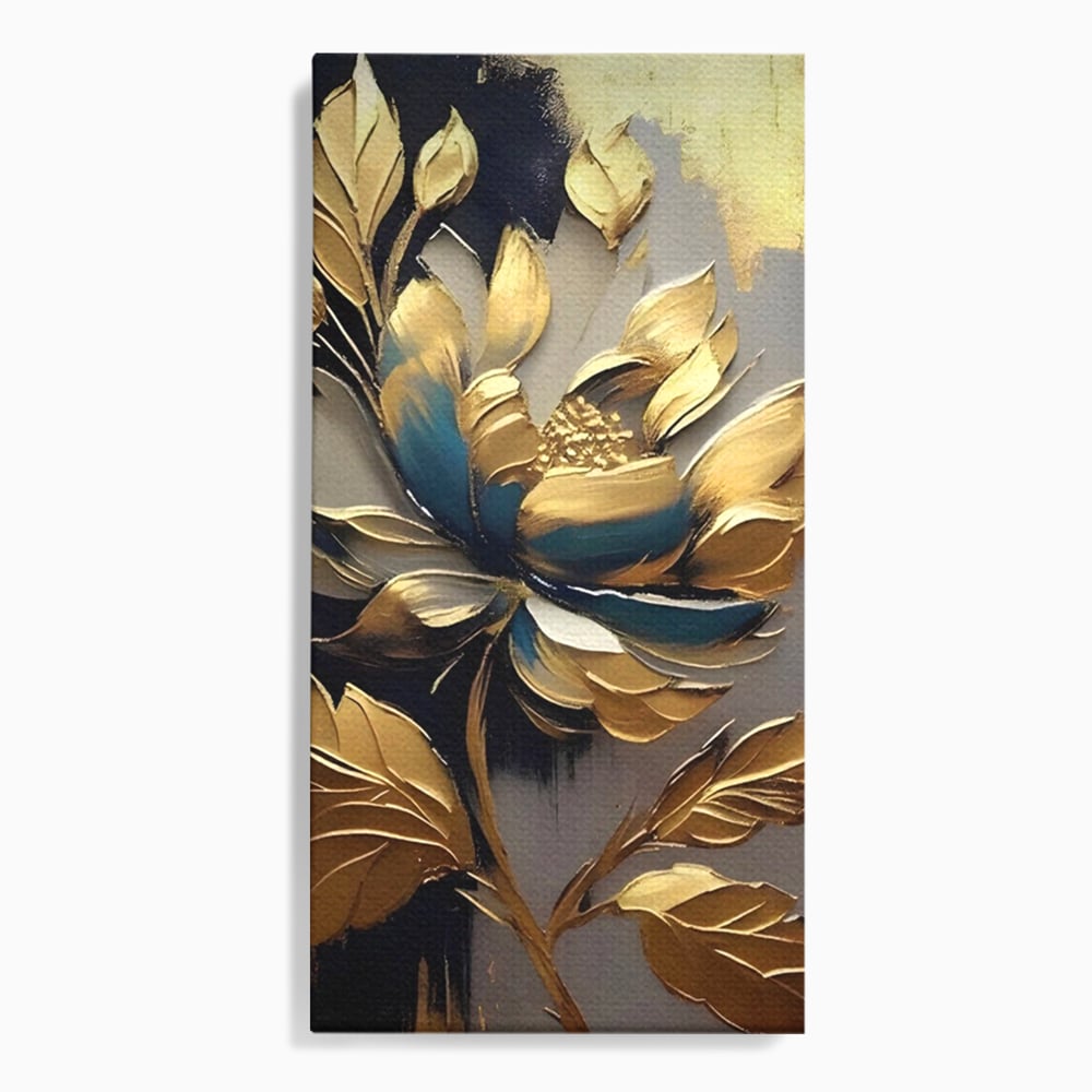 Leinwandbilder Premium LuxCanva® A1297, Gold Blumen, Wohnen, Blume, Golden, Blätter, Schlafzimmer, Lebendige Farben