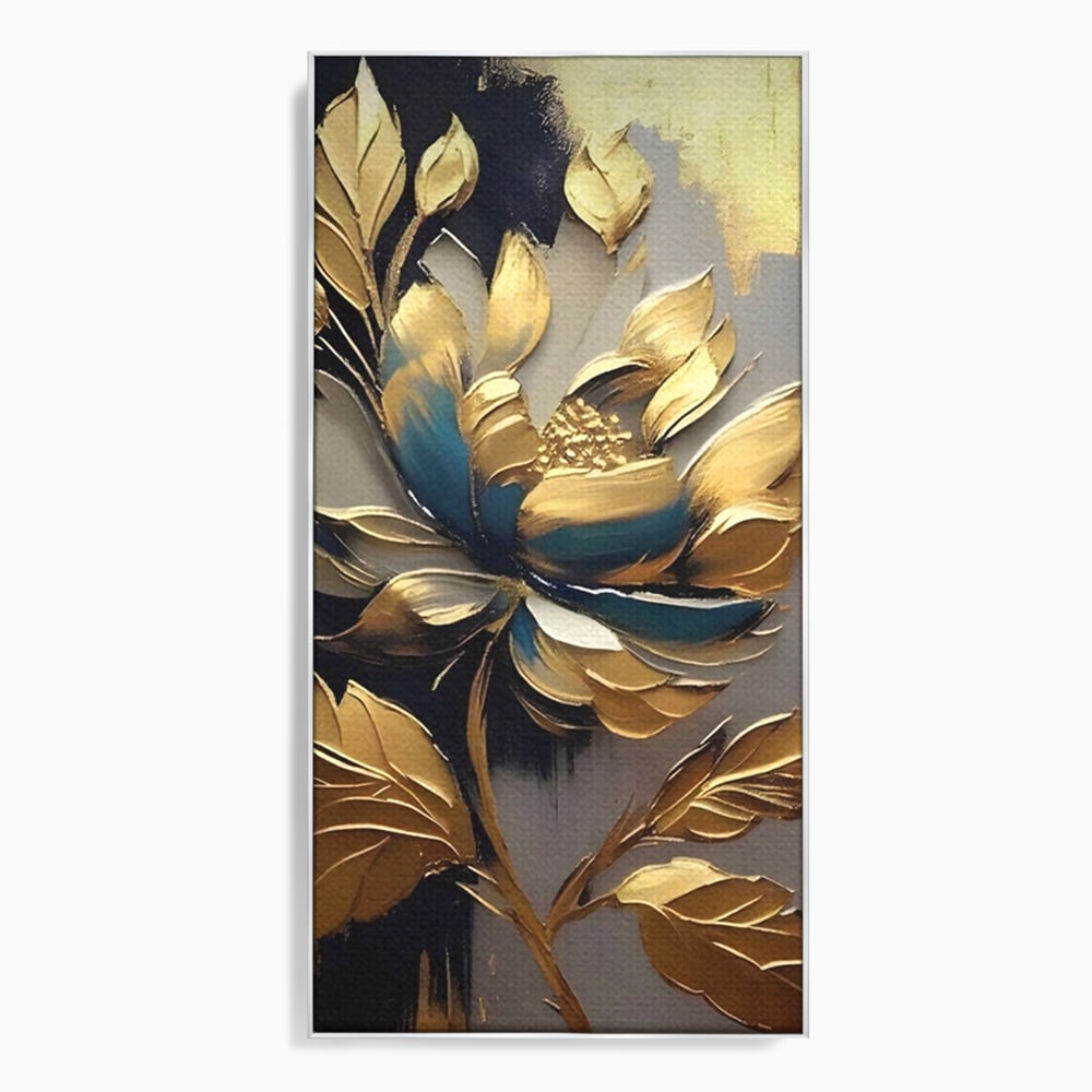 Leinwandbilder Premium LuxCanva® A1297, Gold Blumen, Wohnen, Blume, Golden, Blätter, Schlafzimmer, Lebendige Farben