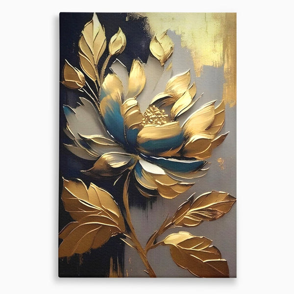 Tablou Canvas Premium LuxCanva® A1297, Gold Flowers, Living, Floare, Auriu, Frunze, Dormitor, Culori Vibrante