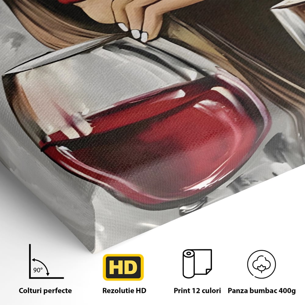 Tablou Canvas Premium LuxCanva® A1298, Red Wine, Living, Femeie, Vin Rosu, Buze Rosii, Mana, Dormitor, Culori Vibrante