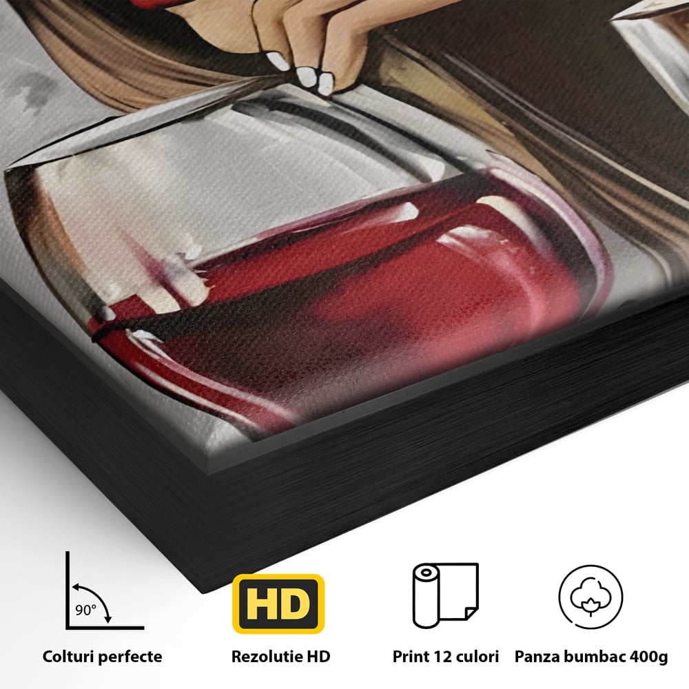 Tablou Canvas Premium LuxCanva® A1298, Red Wine, Living, Femeie, Vin Rosu, Buze Rosii, Mana, Dormitor, Culori Vibrante