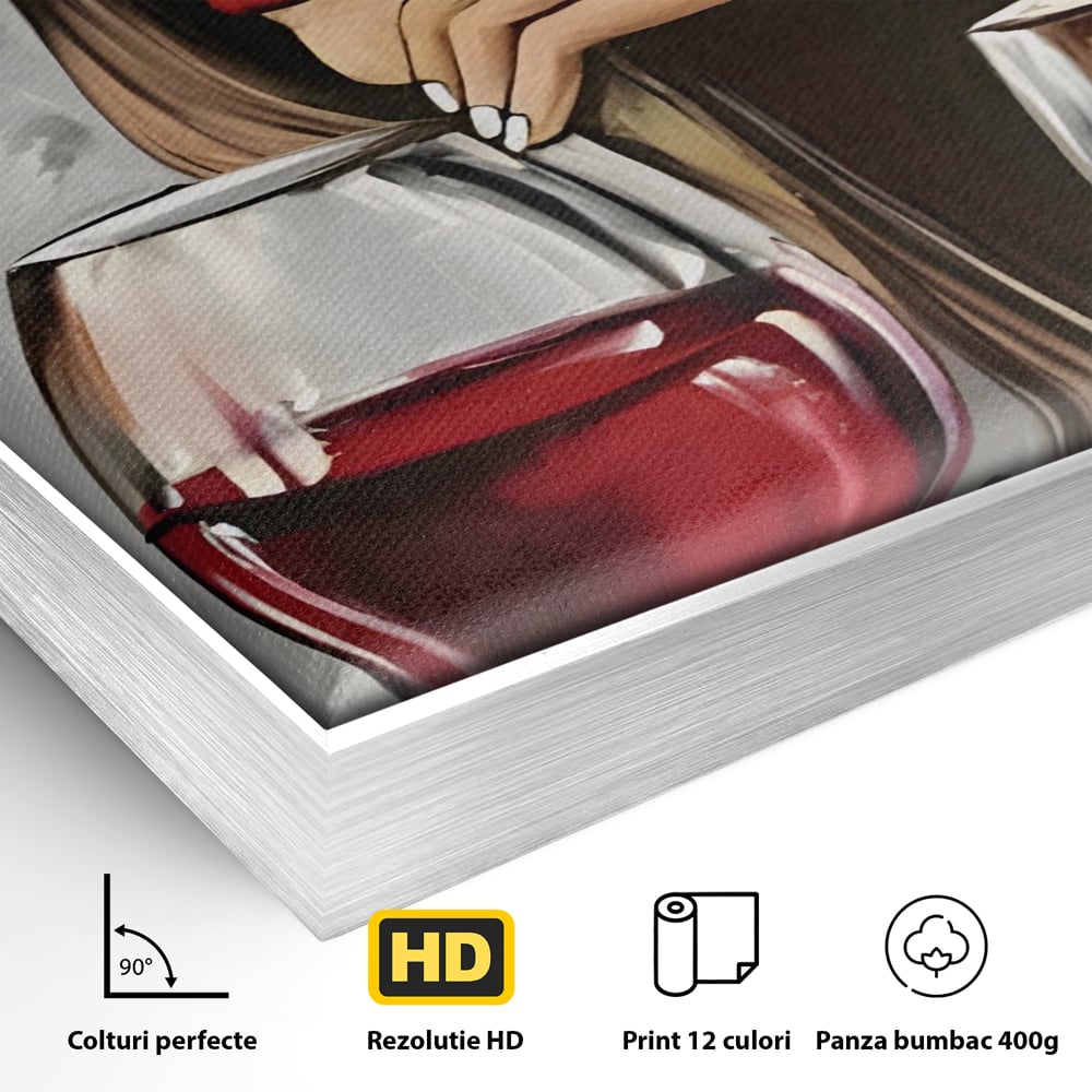 Tablou Canvas Premium LuxCanva® A1298, Red Wine, Living, Femeie, Vin Rosu, Buze Rosii, Mana, Dormitor, Culori Vibrante