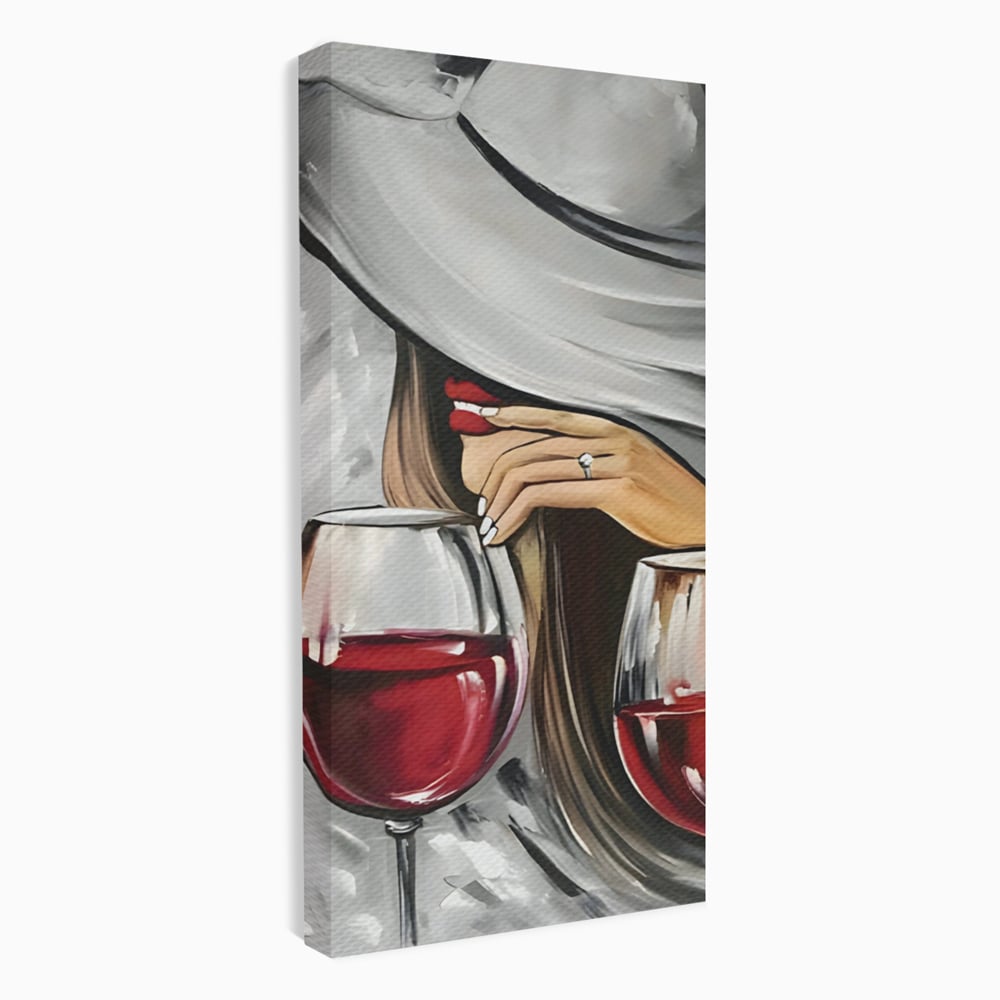 Tablou Canvas Premium LuxCanva® A1298, Red Wine, Living, Femeie, Vin Rosu, Buze Rosii, Mana, Dormitor, Culori Vibrante